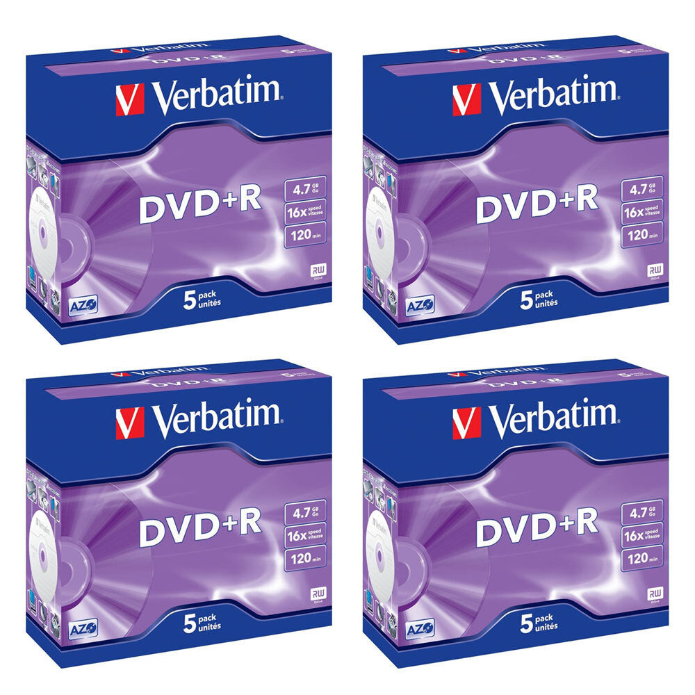 Verbatim 5PK Verbatim DVD+R 4.7GB 16x/120min Blank Discs Data Storage w/ Jewel Cases (4 Pack)