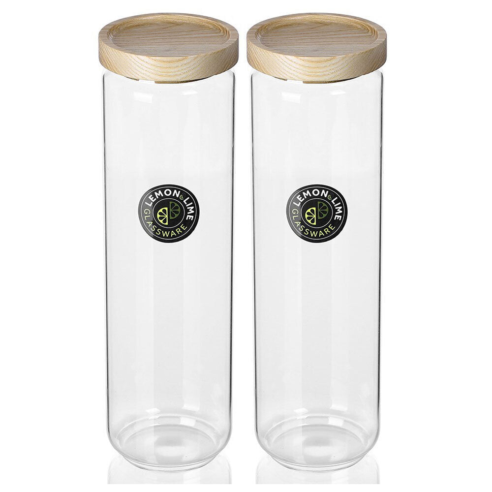Lemon and Lime 1.65L Woodend Beach Glass Canister Food/Storage Container/Jar (2 Pack)