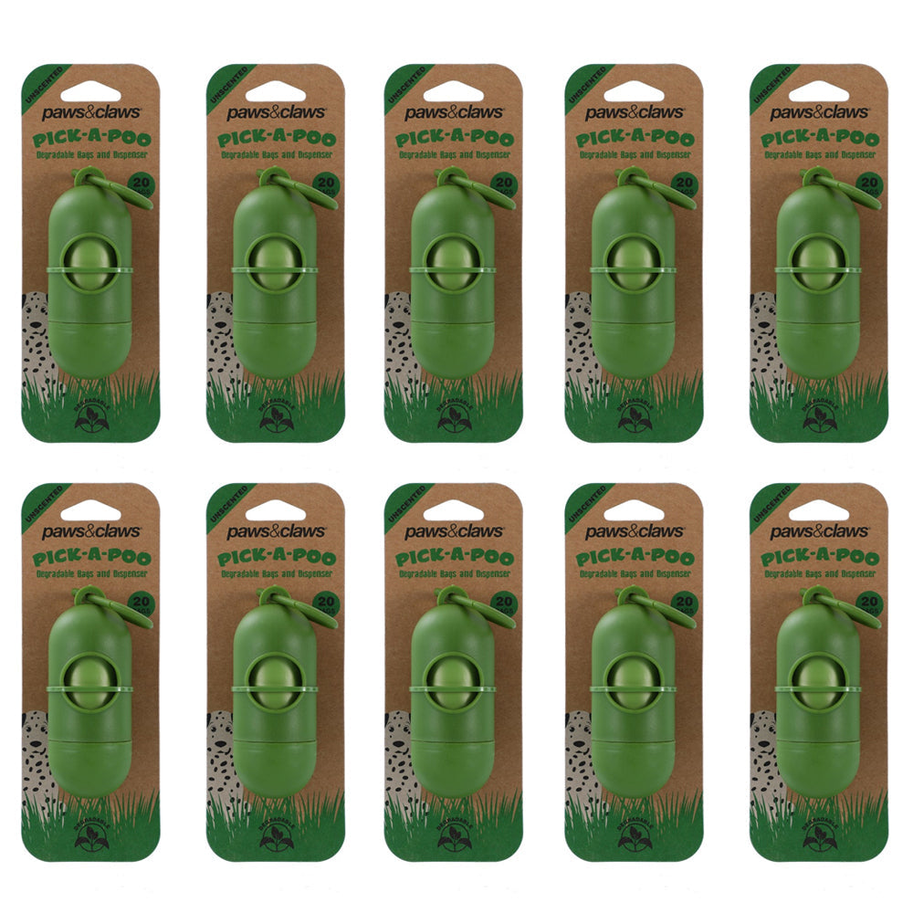 Paws and Claws Pick-A-Poo Degradable Dog Poop Eco Waste Bags/Dispenser (200 Pieces)