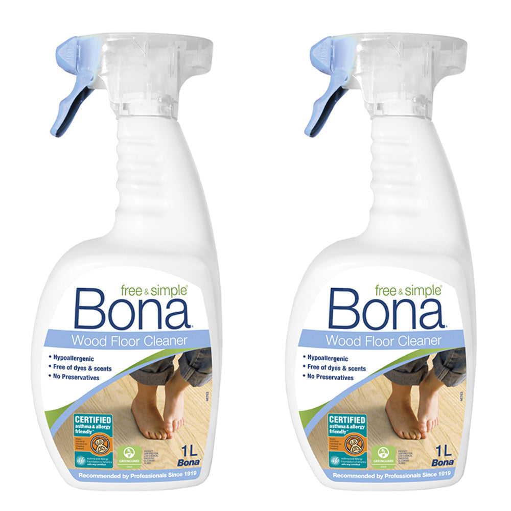 Bona 1L Hypoallergenic Wood/Timber Floor Cleaner Spray Maintenance/Cleaning (2 Pack)