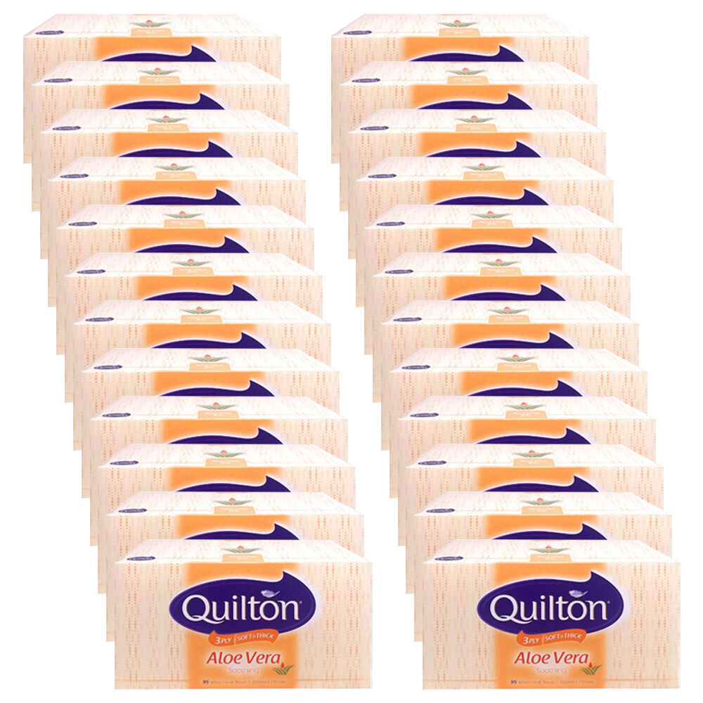 Quilton 95pc Quilton 3 Ply Facial Tissues Boxed 20x19.5cm Aloe Vera Soothing White (24 Pack)
