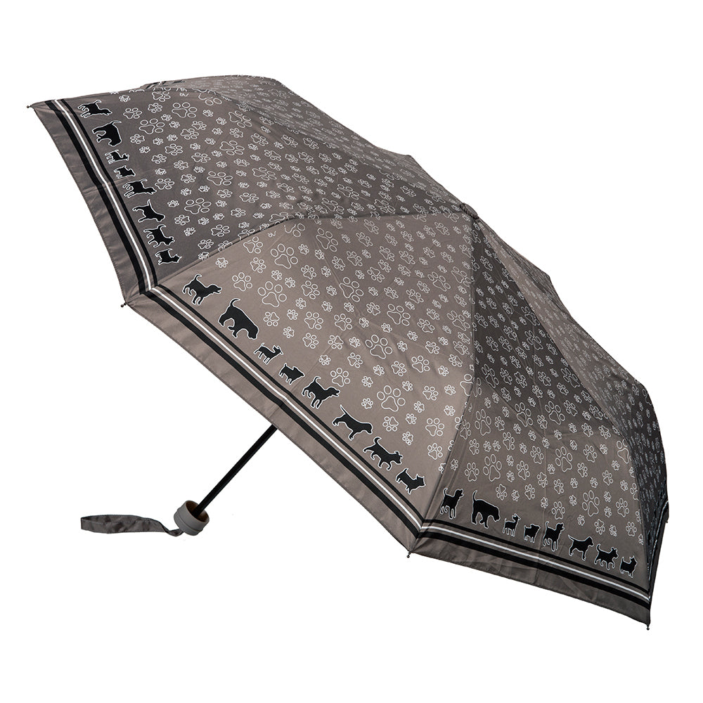 Clifton Women's Folding 97cm Black Dog Paw Print Umbrella UV Sun Shade Grey