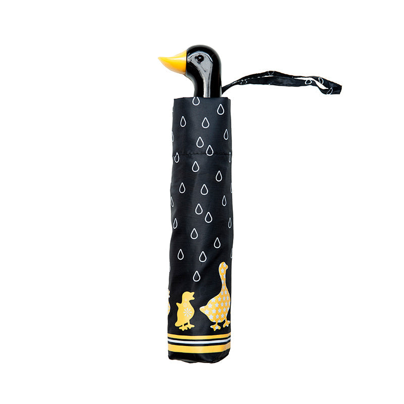 Clifton Women's Folding 100cm Duck Handle/Print Umbrella UV Sun Shade Black — image 2