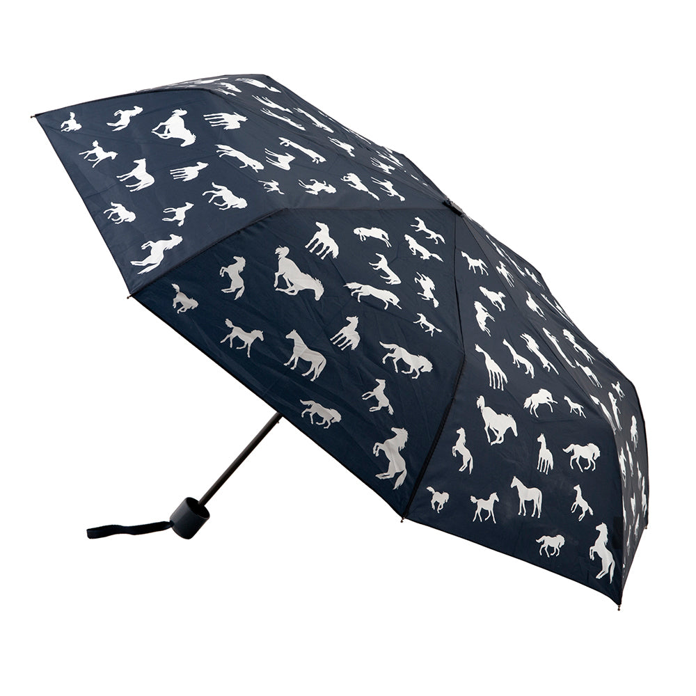 Clifton UPF50+ Navy w/ White Horses Mini Maxi Folding Wind Resist Umbrella