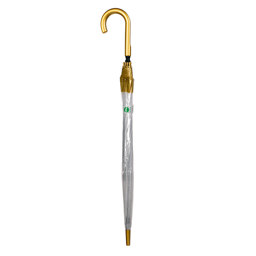 Clifton Womens Walking 87cm Clear Dome/Birdcage Windproof Umbrella Gold Border — image 2