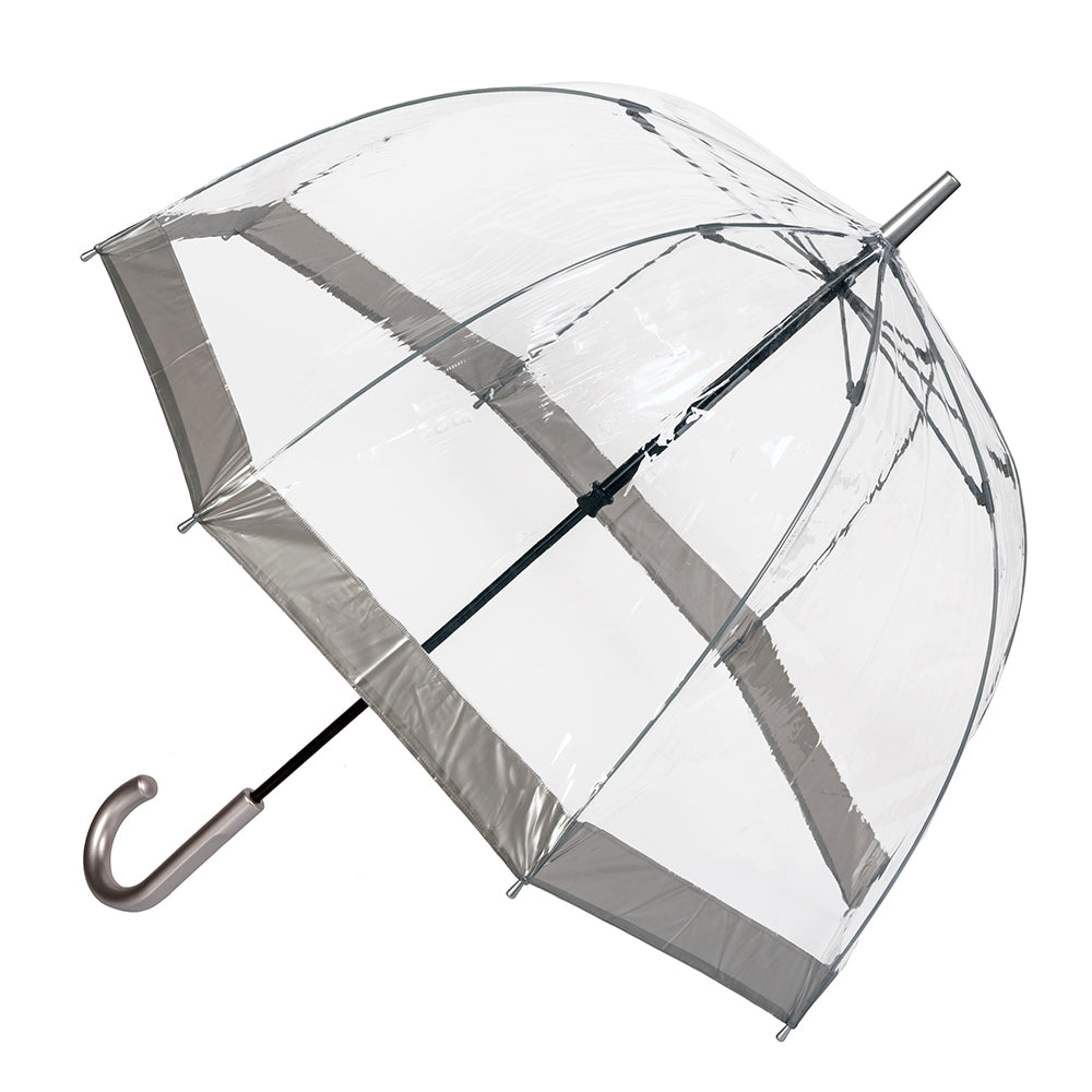 Clifton Womens Walking 87cm Clear Dome/Birdcage Windproof Umbrella Silver Border