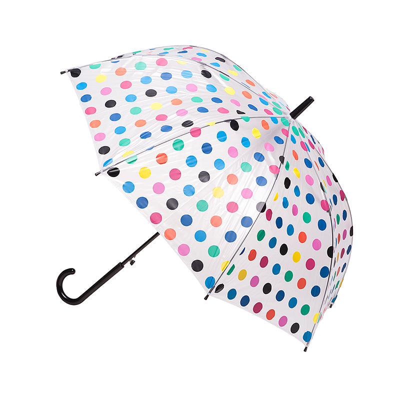 Clifton Women’s Walking 97cm Auto Open Clear Umbrella Shade Multi-Colour Spots