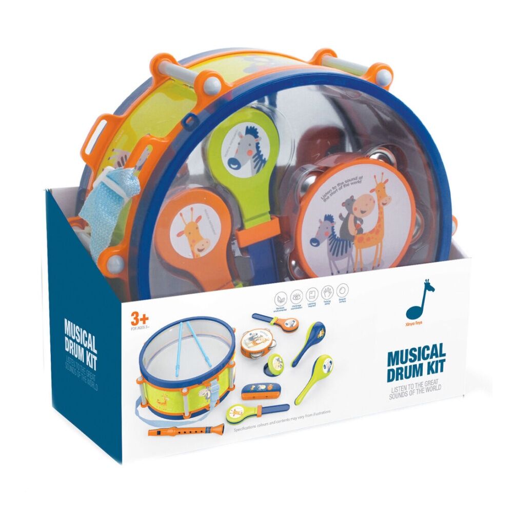 Abt Kids Drum Set Musical Instrument Animal Themed Design 3Y+ (8 Pieces)