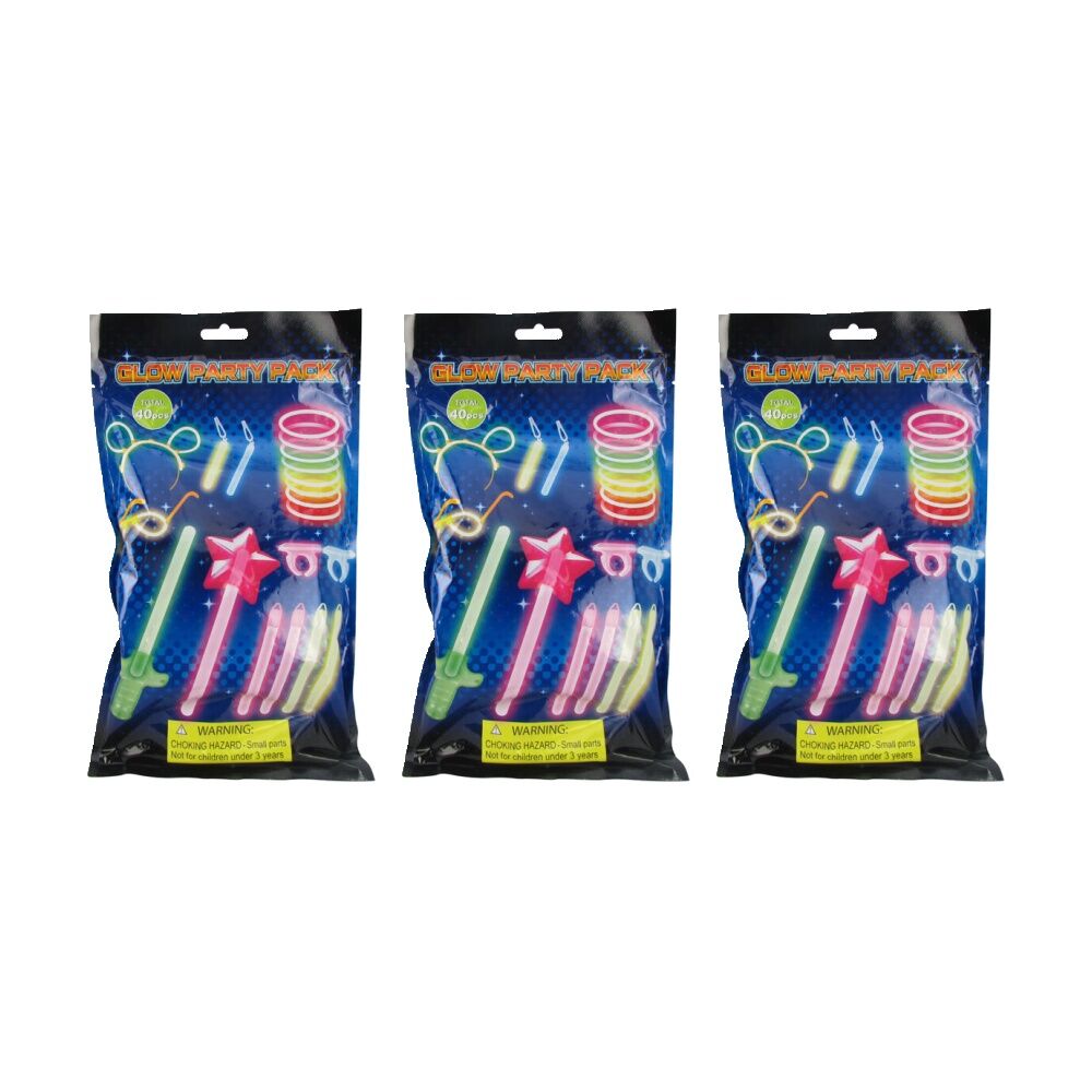 Abt 40pc ABT Glow Sticks Party Supplies Accessories Set Multicoloured (3 Pack)