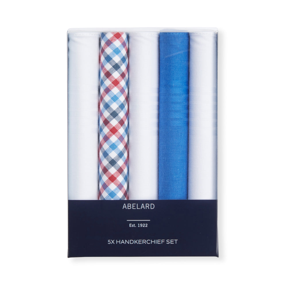Abelard Classic Mens Fashion Cotton Hankerchief/Hanky Set Washable (5 Pieces) — Blue