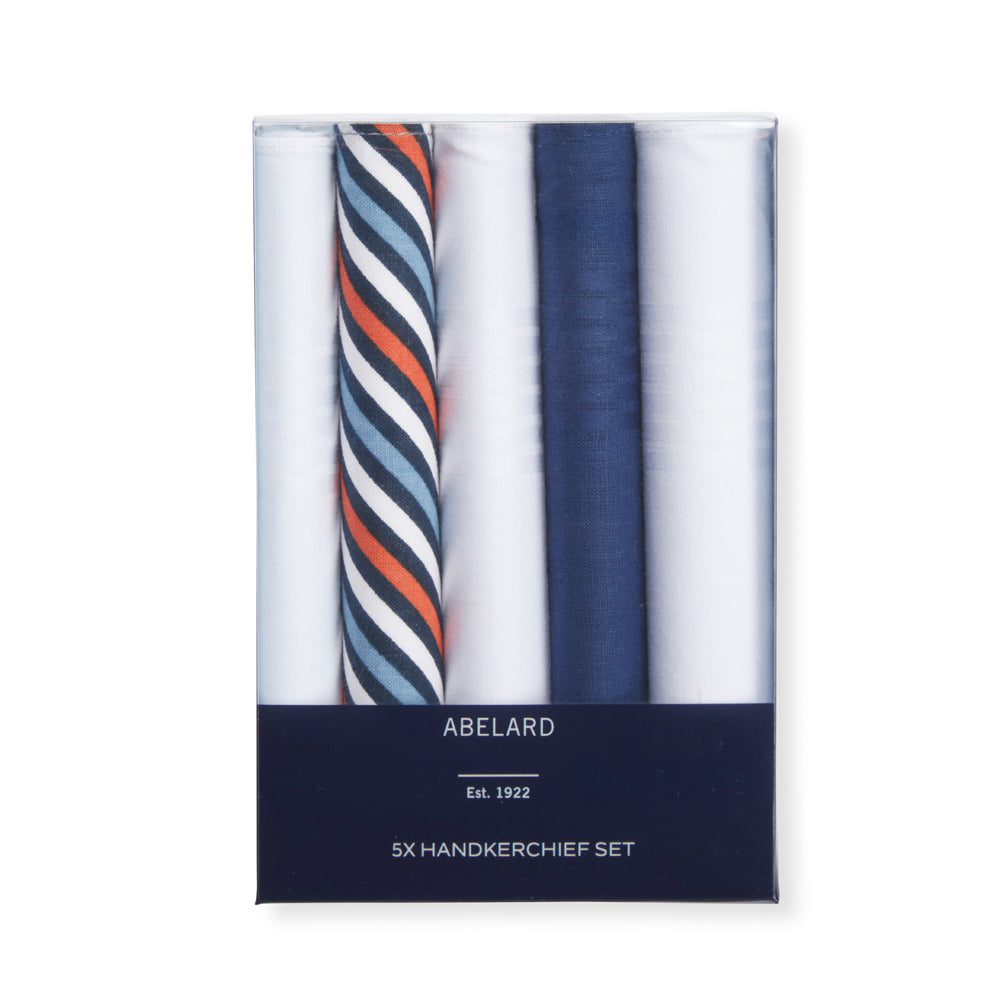 Abelard Classic Mens Fashion Cotton Hankerchief/Hanky Set Washable (5 Pieces) — Navy