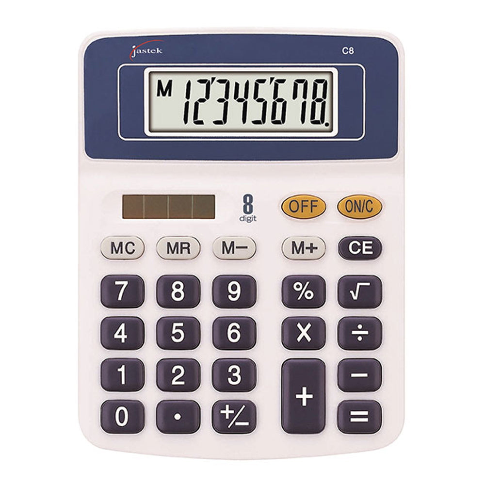 Jastek Compact Portable Desktop 8 Digit Math School/Work Calculator Blue