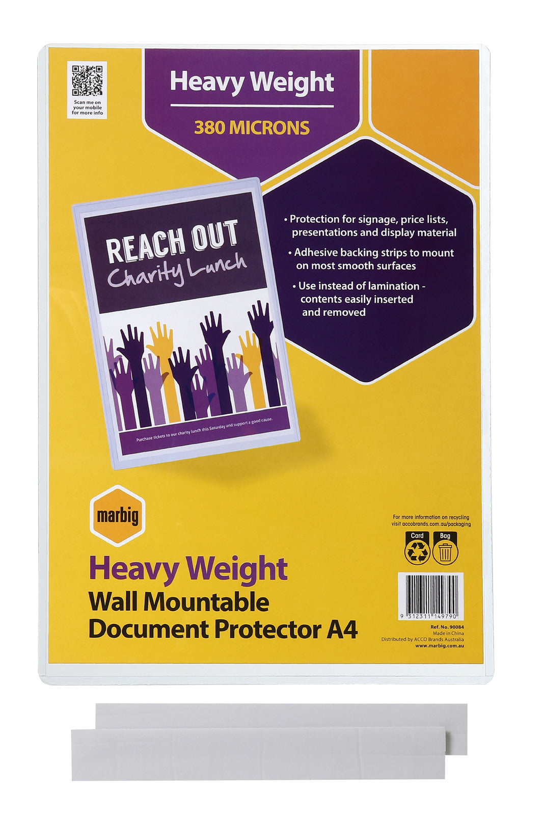 Marbig Wall Mountable PVC A4 Document Protector/Certificate File Sleeve Clear — image 2