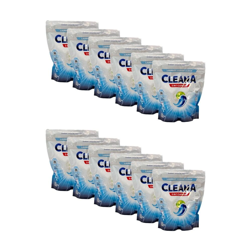 Cleana 36PK Cleana Laundry Pod 3-In-1 Capsule Detergent Cold Warm Water Safe 540g (12 Pack)