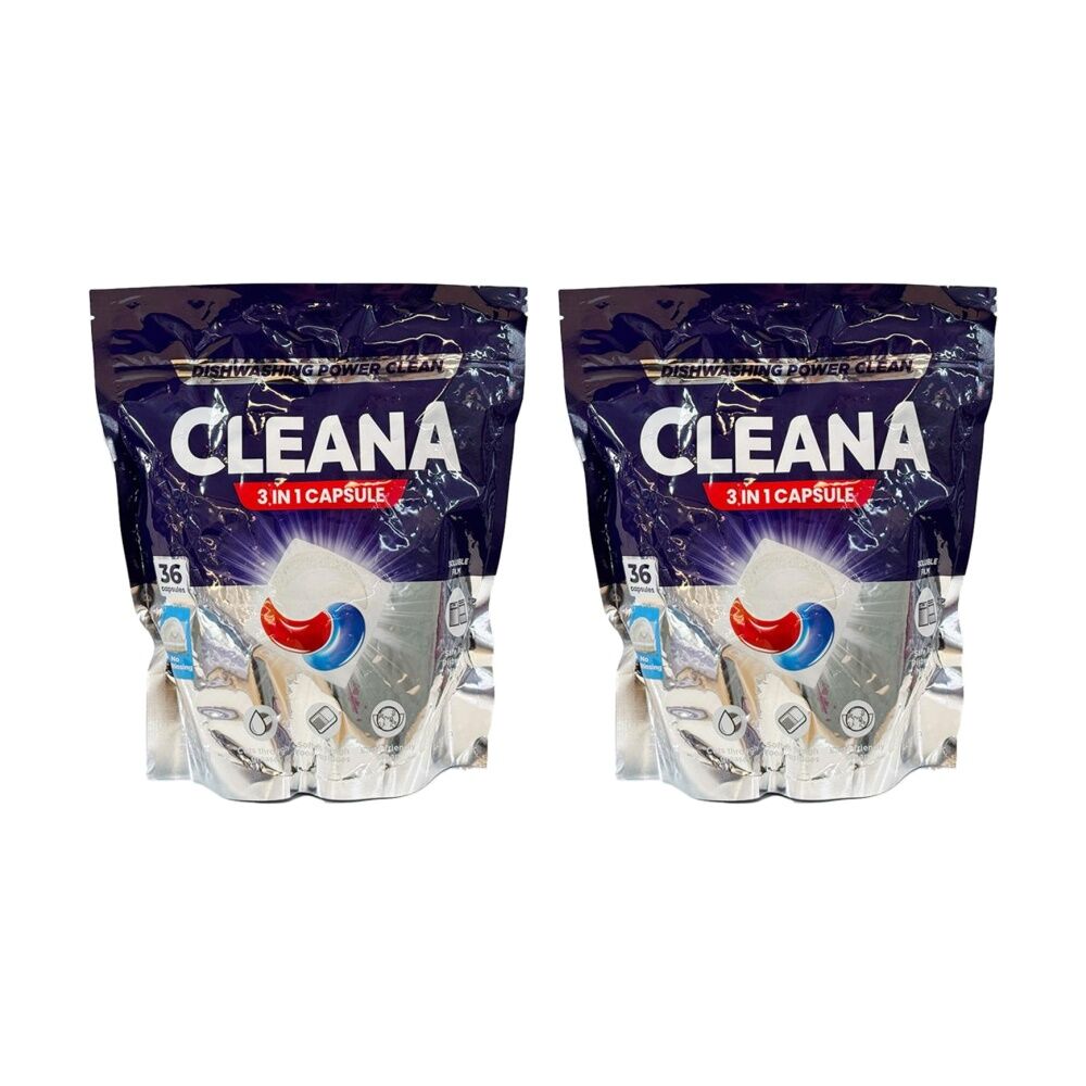 Cleana 36x Cleana Power Clean Dishwashing Pod 3-in-1 Capsule 540g Lemon Scent (2 Pack)