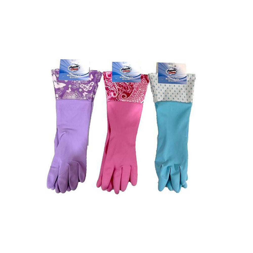 Aussie Clean Designer Durable Rubber Dishwashing/Cleaning Gloves Assorted — image 2