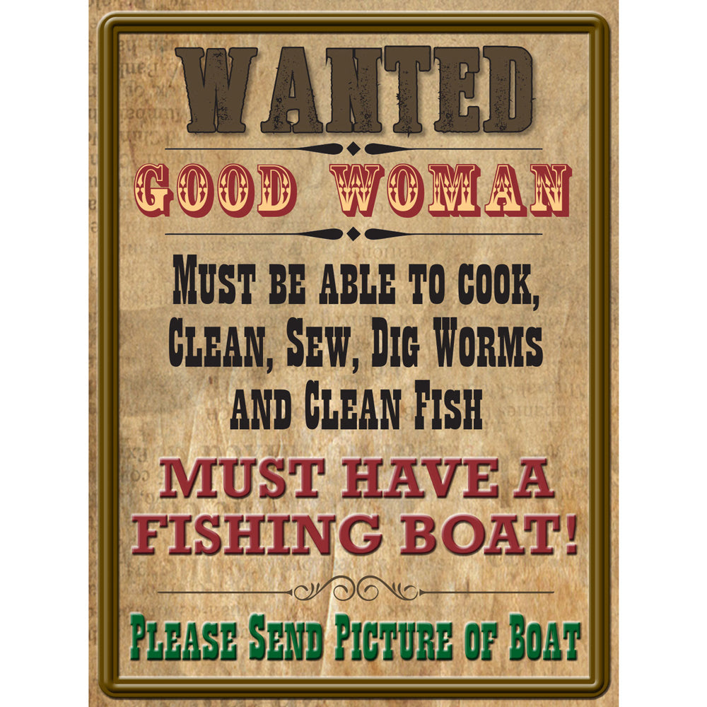 Afn Aluminium 40cm Tin Sign Wanted Good Woman Wall Hanging Decor Fishing Signage