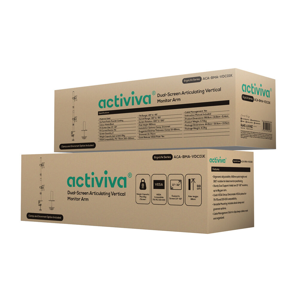 Activiva Dual-Screen Vertical Monitor Arm for 13-22" Screens with 360 rotation — image 3