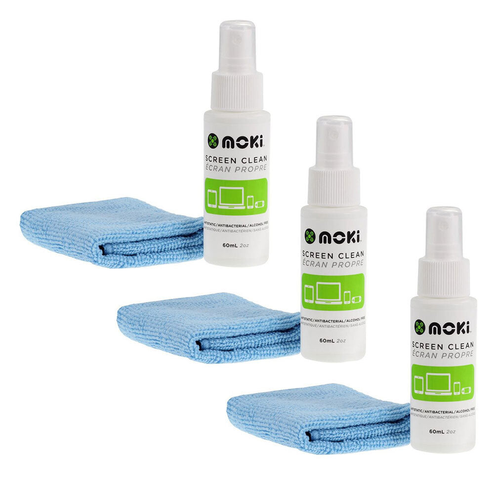 Moki Screen Cleaning Spray 60ml w/Microfibre Cloth for TV/Smartphone/Laptop (3 Pack) — image 2