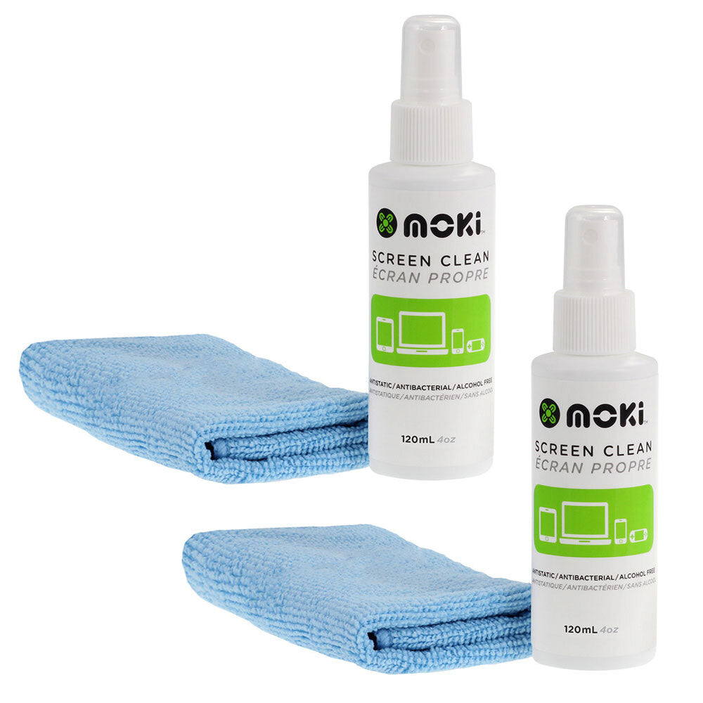 Moki Screen Clean 120ml Cleaning Spray w/ Microfibre Cloth for LCD/TV/Phone (2 Pack) — image 2