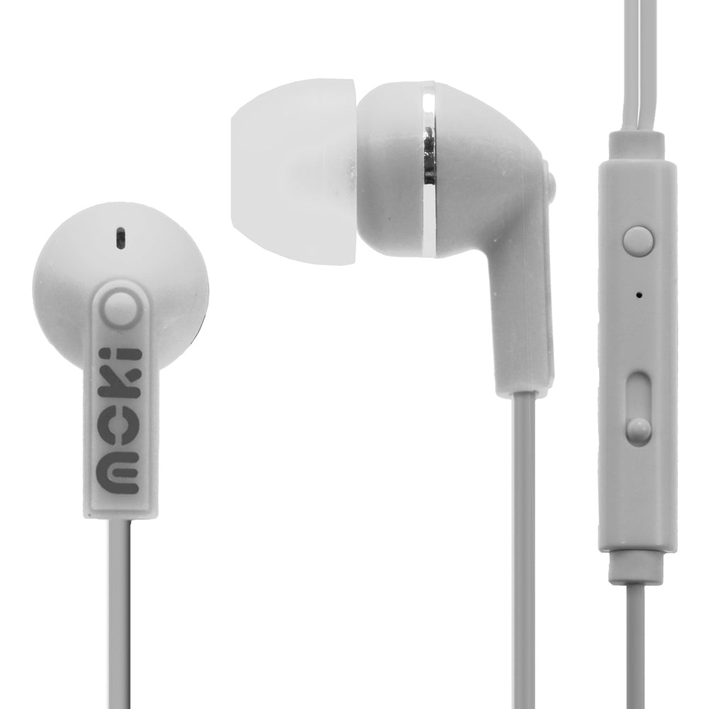 Moki Noise Isolation Earphones/Headset with Mic/Volume Control/3.5mm Jack White