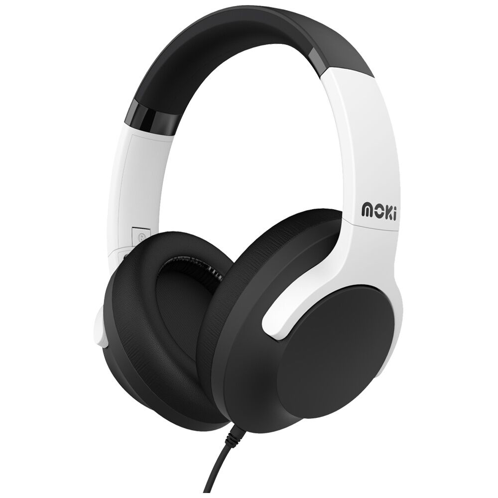 Moki USB-C Connect Over Ear Wired Headphones w Mic & Control — Black White