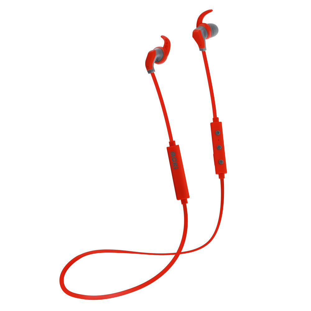 Moki Hybrid Wireless Bluetooth Earphones Headset w/Mic For Smartphones — Red