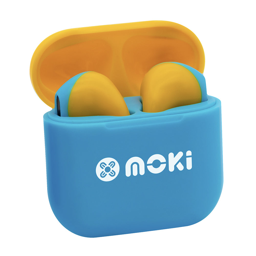 Moki MokiPods Mini TWS Bluetooth Earphone Kids Volume Limited Earbud — Blue Yellow
