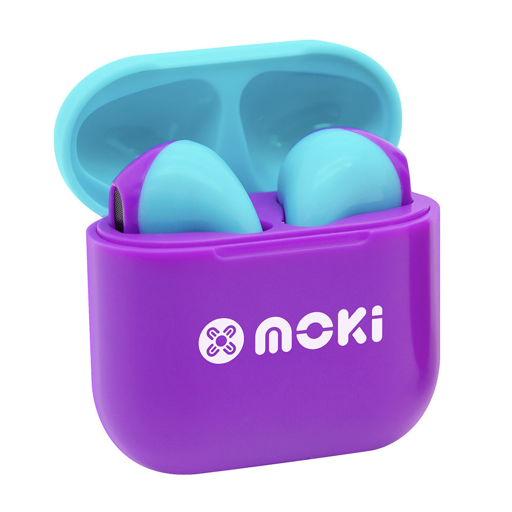 Moki MokiPods Mini TWS Bluetooth Earphone Kids Volume Limited Earbud — Purple Aqua