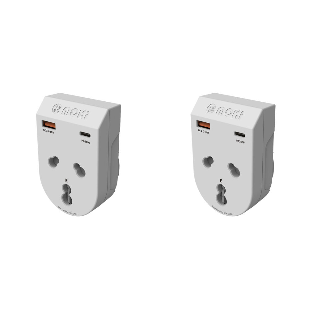 Moki Travel Adaptor Plus Inbound India to AU/NZ with Type-C and USB-A (2 Pack)