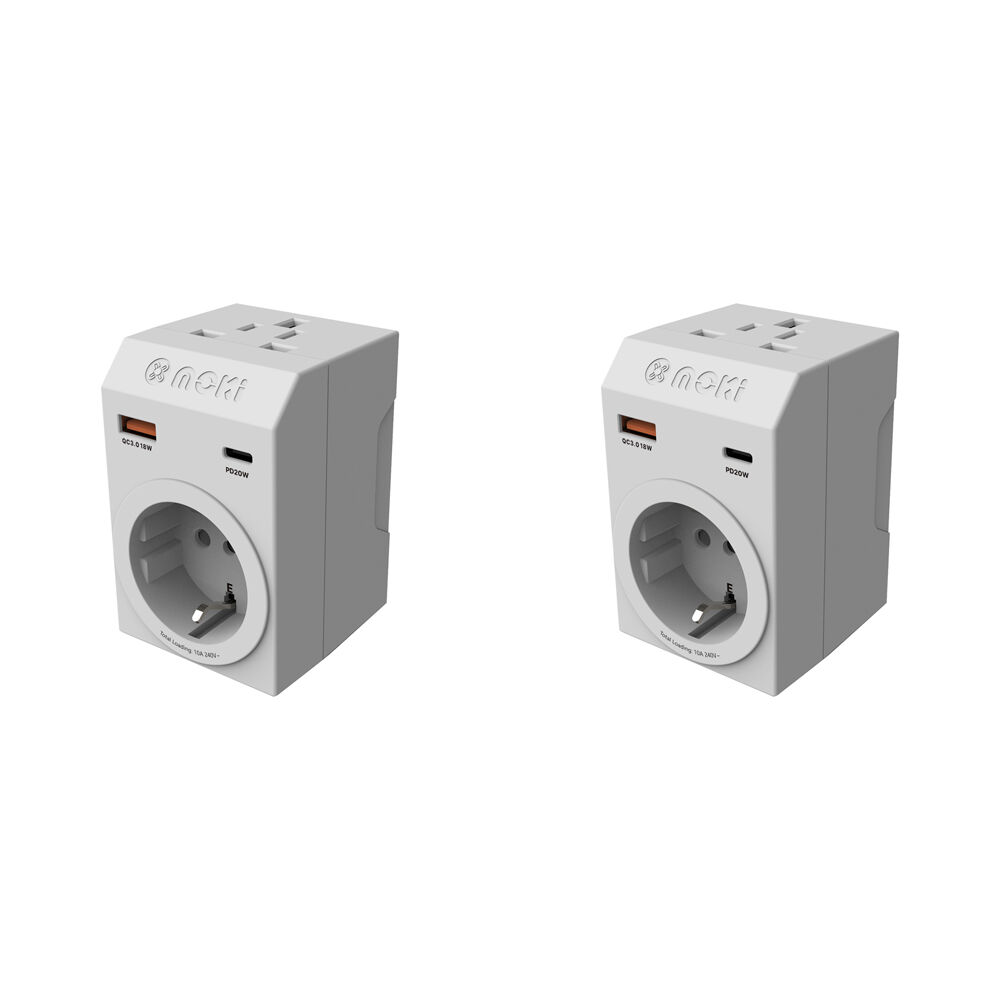 Moki Travel Adaptor Plus Inbound Universal to AU/NZ with Type-C & USB-A (2 Pack)