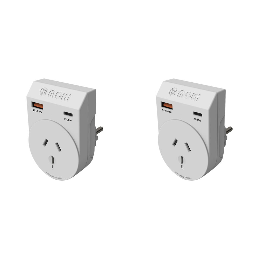 Moki Travel Adaptor Plus Outbound Aus/nz to EU with Type-C and USB-A (2 Pack)