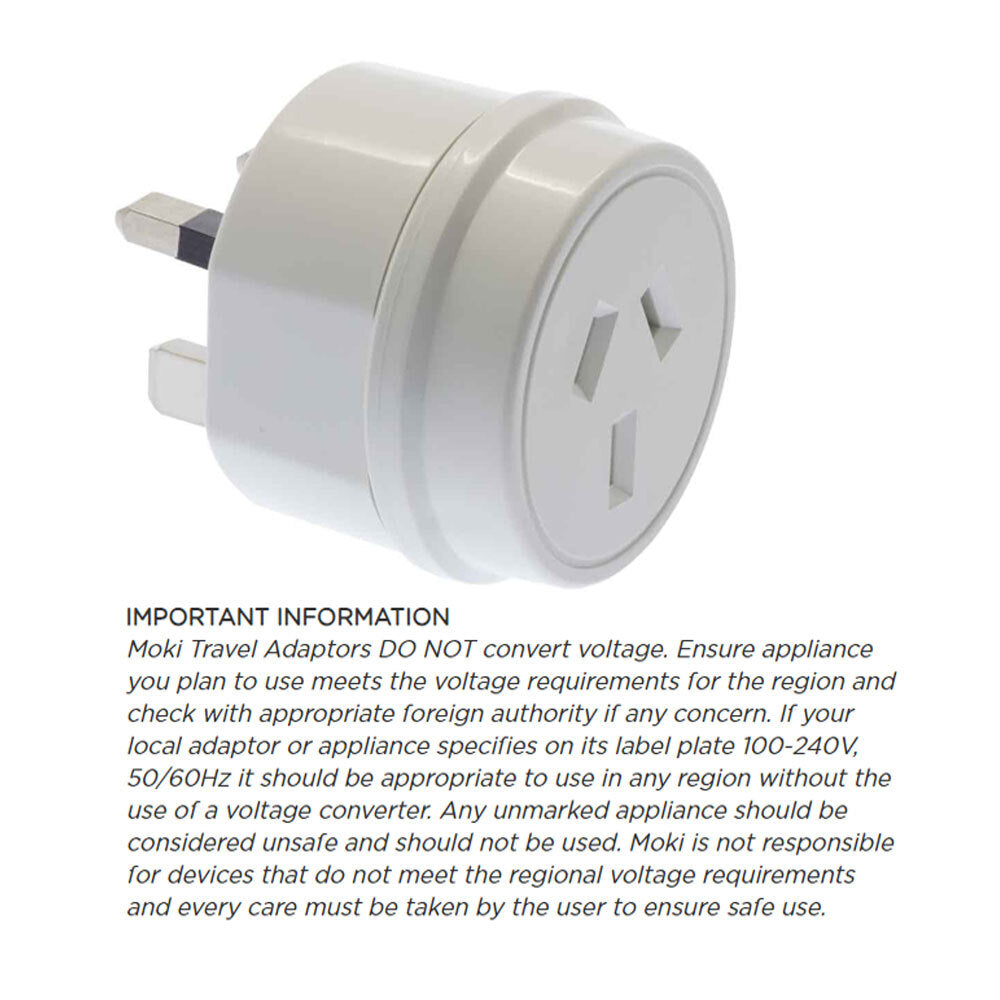 Moki Travel Adaptor Aus/nz to UK Adapter Power Plug Charger Outlet Socket White — image 2