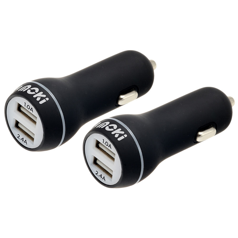 Moki Dual Port USB Car Charger Socket 3.4A for Apple iPhone x XS/Samsung BLK (2 Pack)