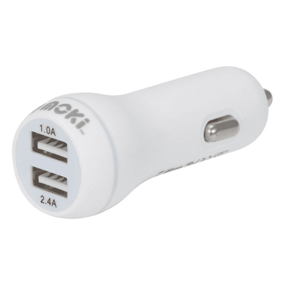 Moki Dual Port USB Car Charger Socket 3.4A for Apple iPhone x XS/Samsung LG BLK — White