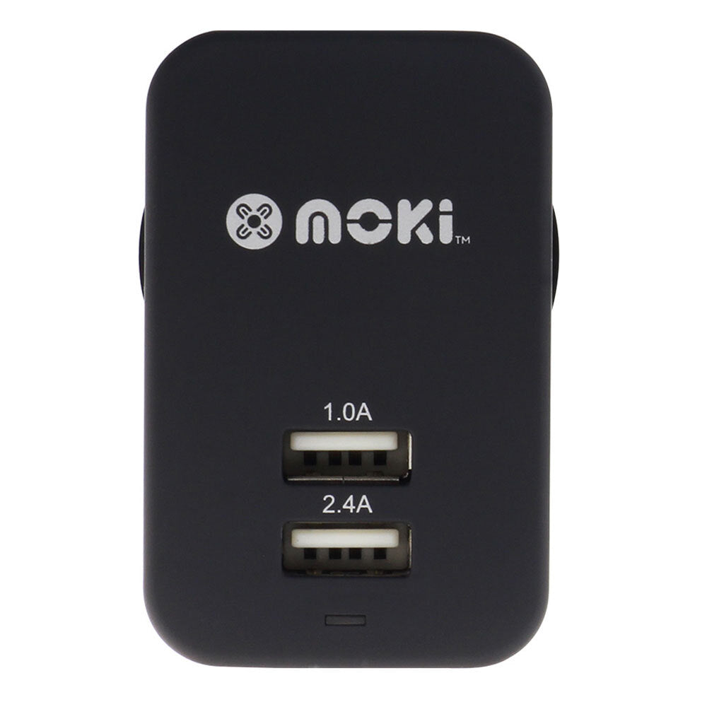 Moki Dual USB Wall Mobile Travel Charger Adaptor AU/NZ Power Plug Adapter — Black