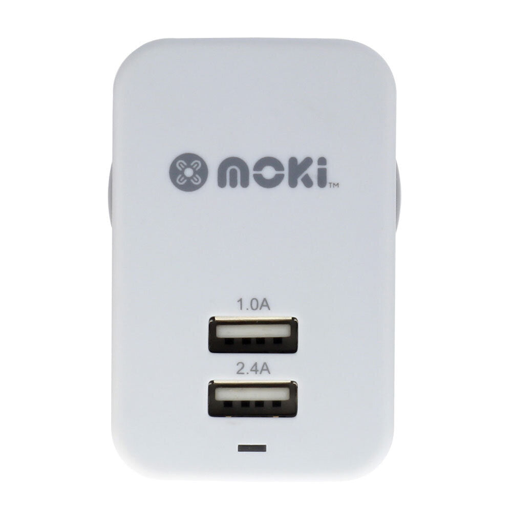 Moki Dual USB Wall Mobile Travel Charger Adaptor AU/NZ Power Plug Adapter — White