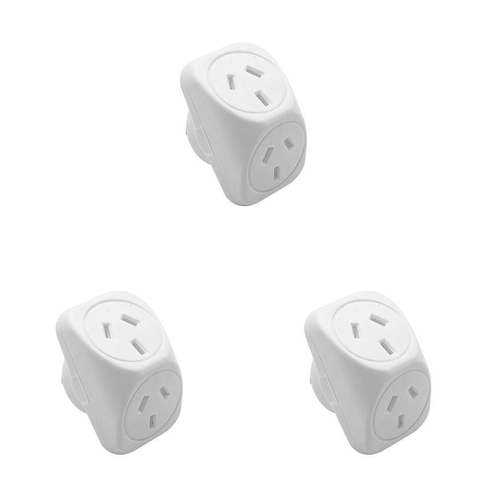 Moki Angled Double Power Home/Office Travel Adaptor Dual Socket Plug White (3 Pack)