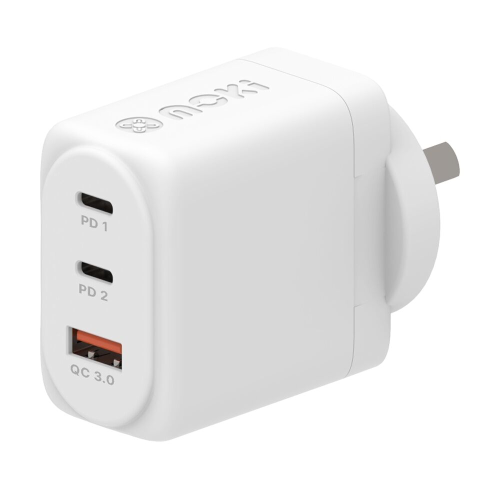 Moki 65W AU/NZ PD GaN Wall Charger - 2 USB-C Ports & USB-A Quick-Charger