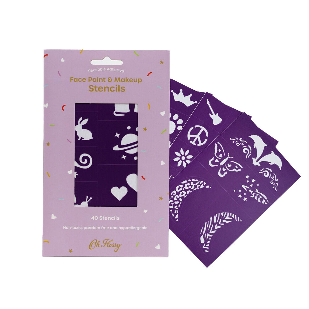 OH Flossy Reusable Adhesive Face Paint & Makeup Stencils 10cm - Purple 3y+ (40 Pieces)