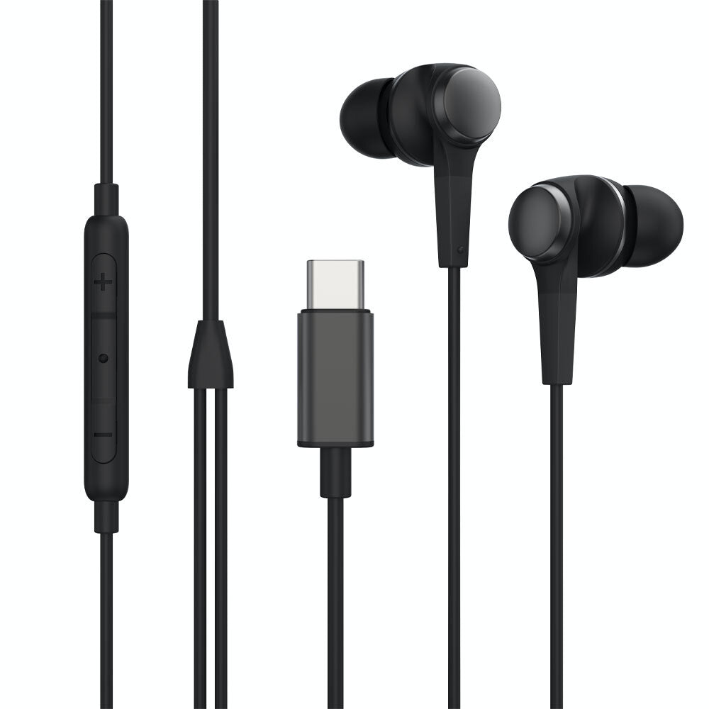 Rewyre USB C Wired Microphone and Volume Control In-Ear Earphones — Black