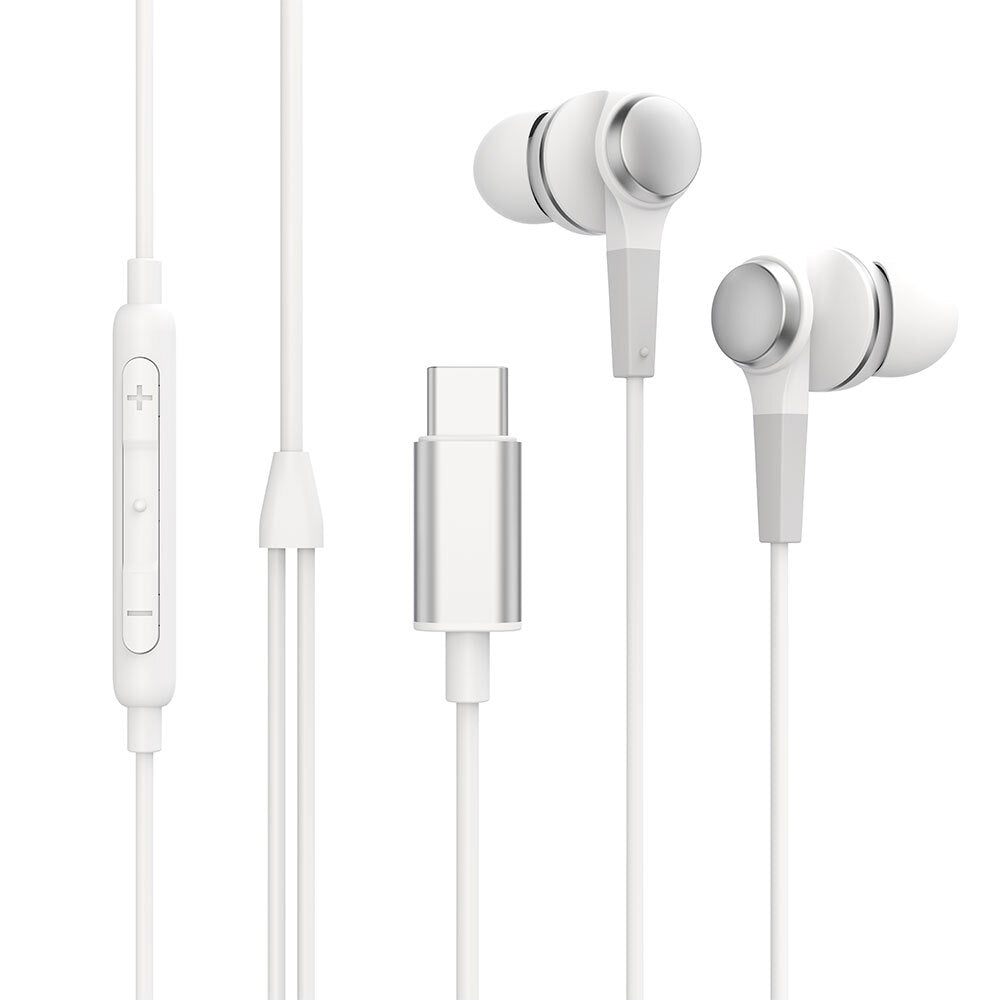 Rewyre USB C Wired Microphone and Volume Control In-Ear Earphones — White