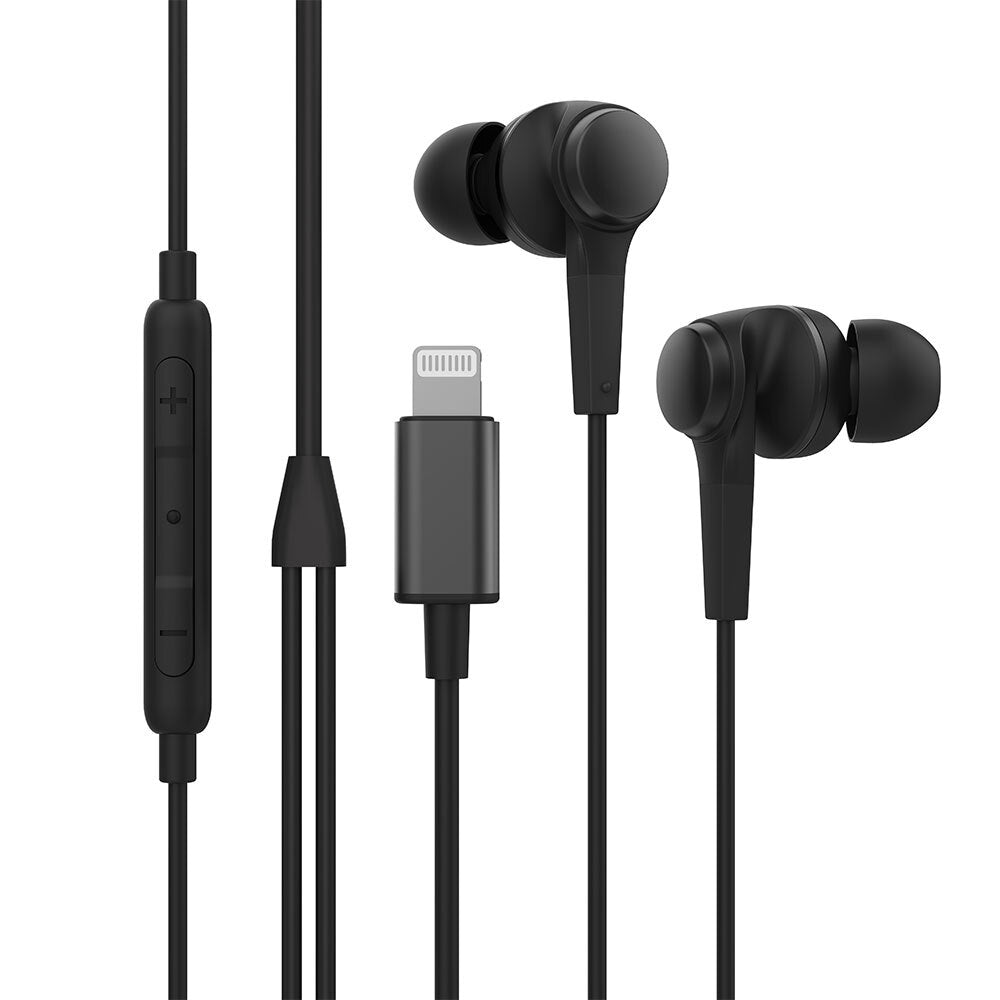 Rewyre Wired MFI Certified Lightning Mic and Volume Control Earphones — Black