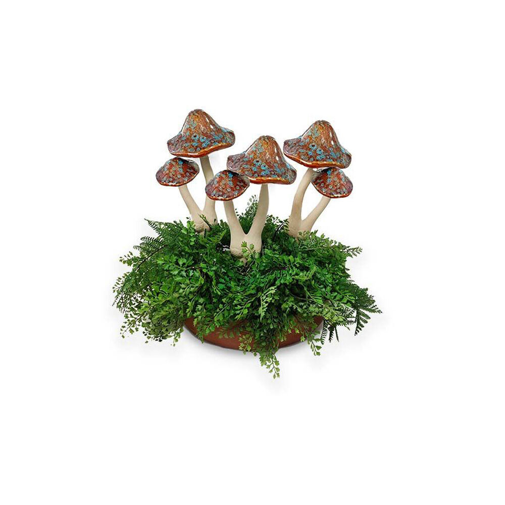 A.Fresco Ceramic Double Mushroom Home/Garden Ornament Decor 12x29cm Brown