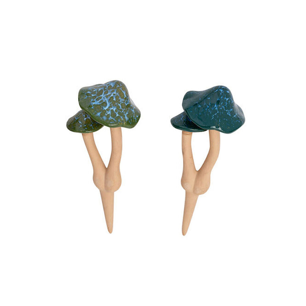 A.Fresco Ceramic Double Mushroom Green Ornament Decor 12x29cm Assorted (2 Pack)