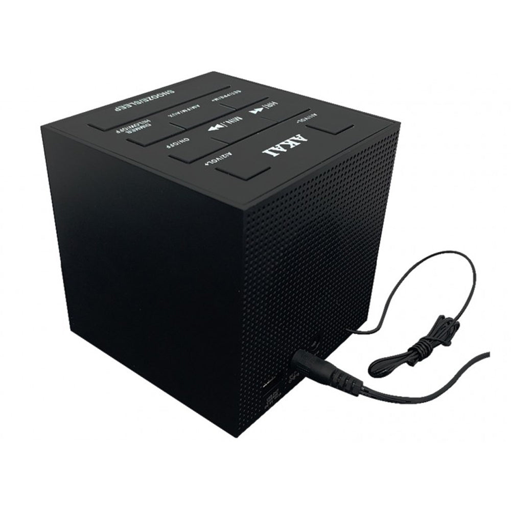 Akai Cube Alarm Clock Radio AM/FM LED Dimmer Speakers USB Charging Port Black — image 2