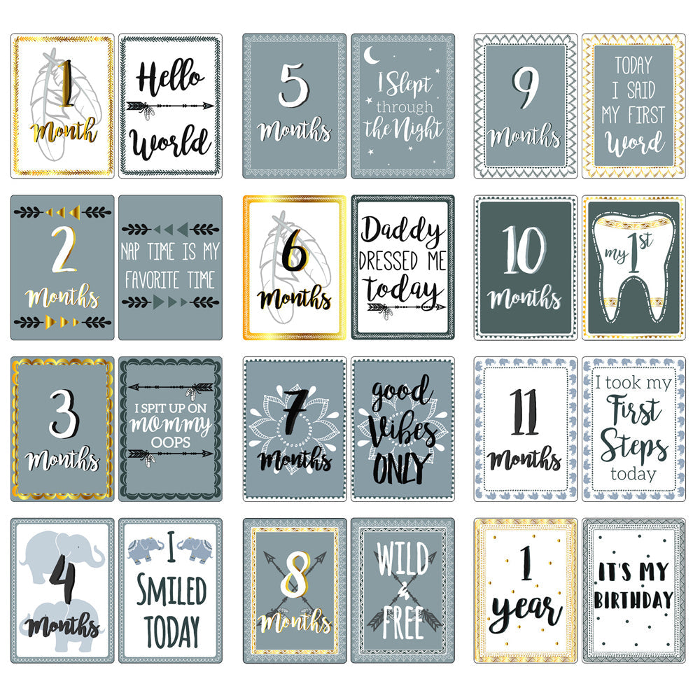 The Peanutshell Boho Reversible Baby Milestone Card 18cm Cardboard Props (12 Pieces)