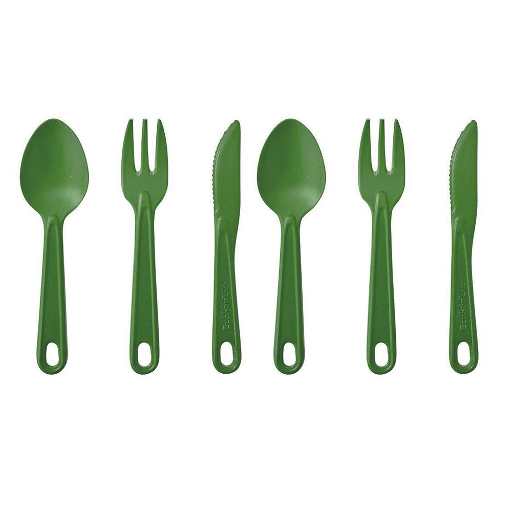 Eco Soulife All Natural Outdoor Picnic Camping Reusable Cutlery Set Green (6 Pieces)
