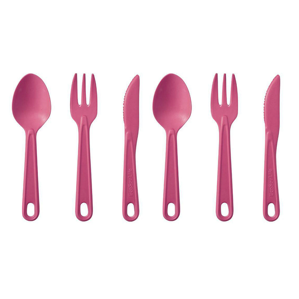 Eco Soulife All Natural Outdoor Picnic Camping Reusable Cutlery Set Pink (6 Pieces)