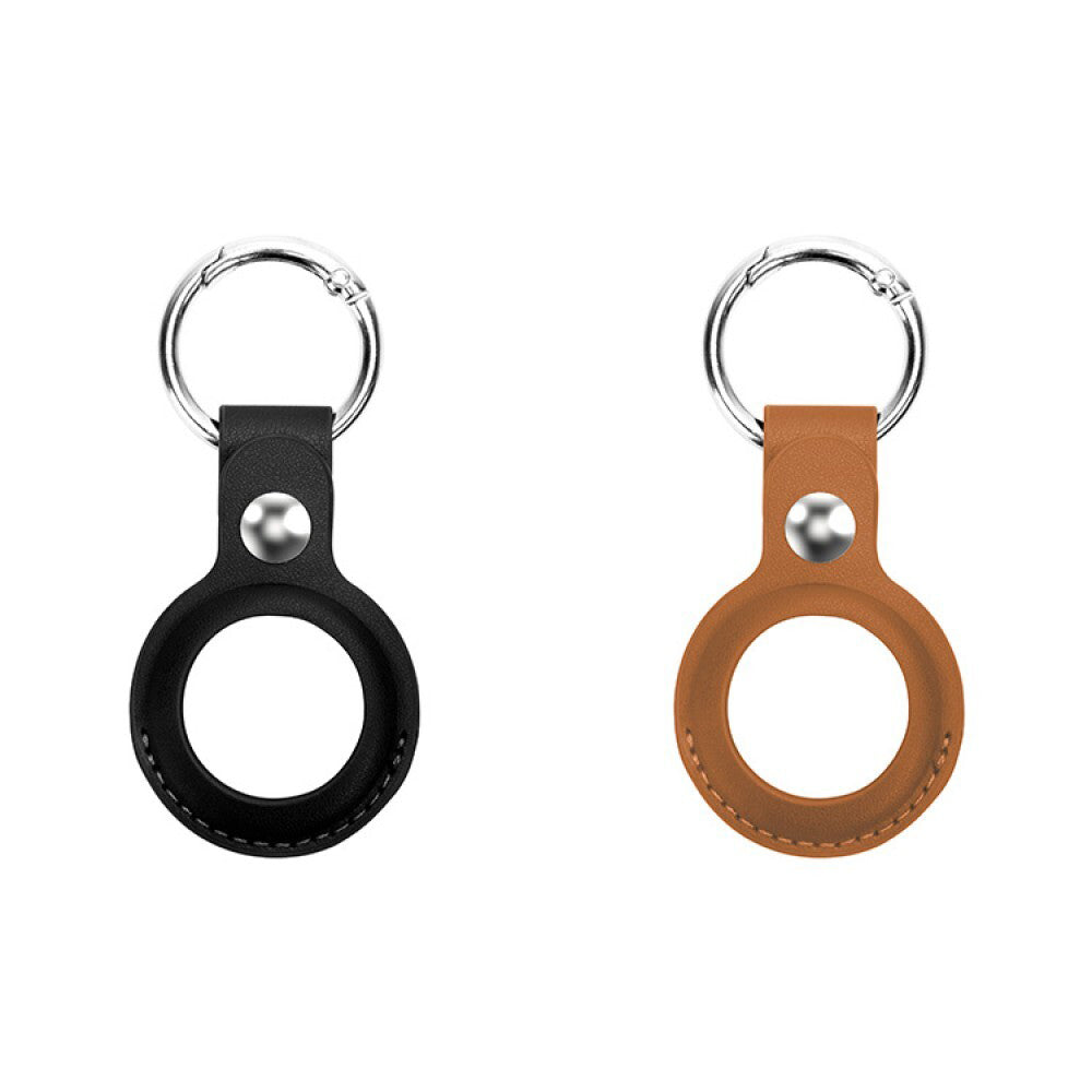 Laser Vegan PU Leather Key Ring Holder/Protector For Apple AirTag Black/Tan (2 Pack)